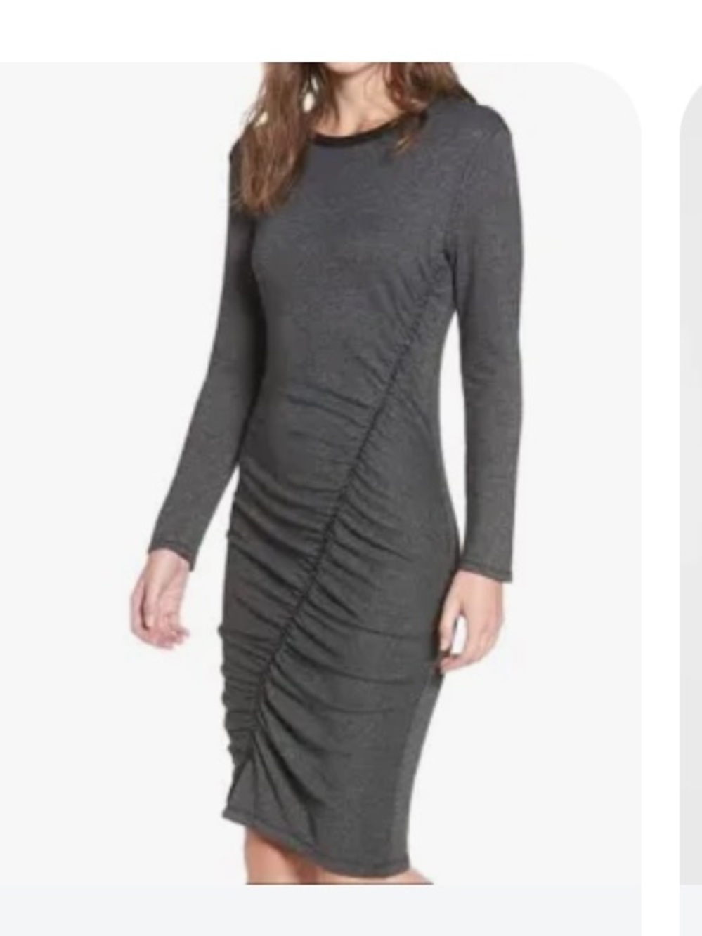 Splendid Charcoal Gray Long Sleeve Ruched Midi Dress L